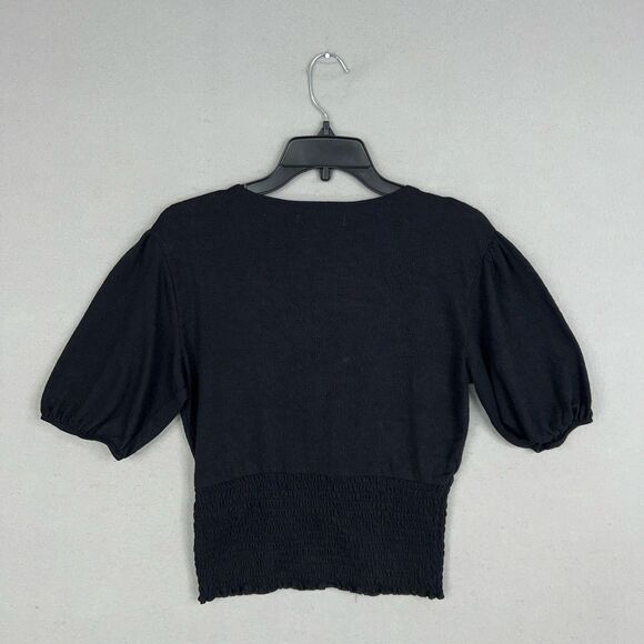 Abercrombie Fitch Shirt Womens Medium Black Puff Sleeve Smocked Crop Top Cottage - Picture 5 of 11